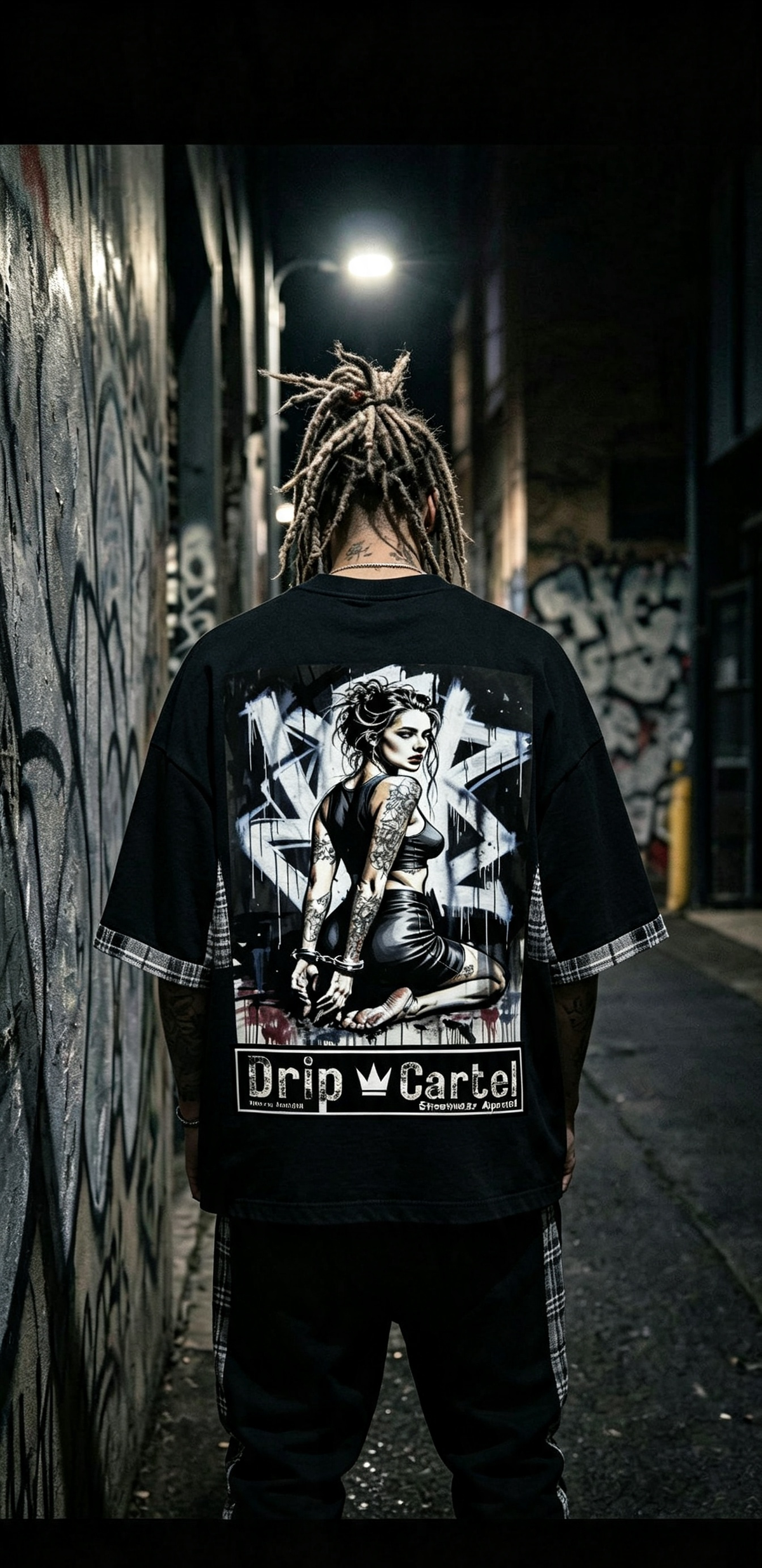 Drip Cartel plaid paneled oversized tee — alley lifestyle back